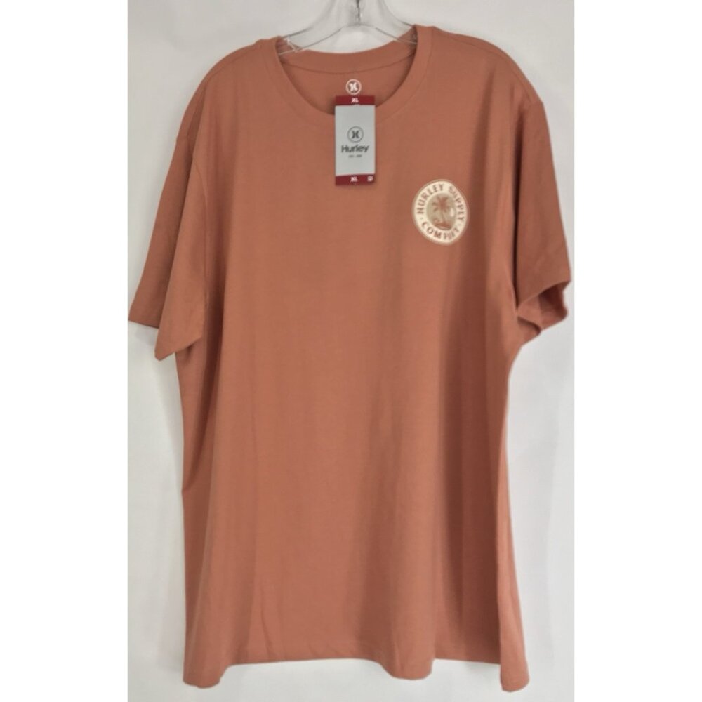 Hurley Mens T Shirt Size XL Orange‎ Short Sleeve Cotton Hawaiian Tropical Beach